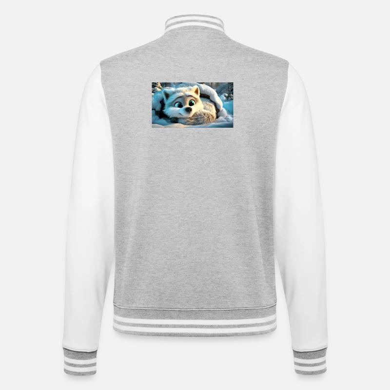 Flauschiger Polarfuchs im Schnee - College-Sweatjacke - Grau meliert/Weiß