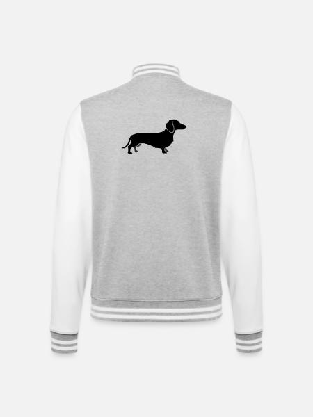 Dackel Hund Silhouette - College-Sweatjacke - Grau meliert/Weiß