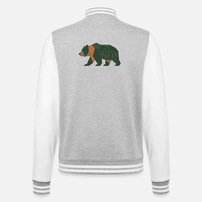 Geometric Forest Bear Moonlight - College Sweat Jacket - heather grey/white