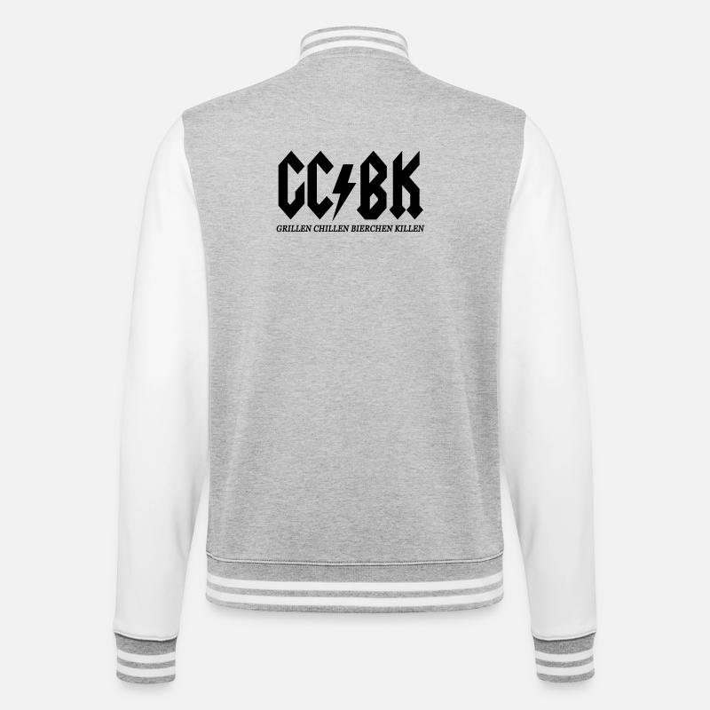 Grillen Chillen Bierchen Killen - College-Sweatjacke - Grau meliert/Weiß