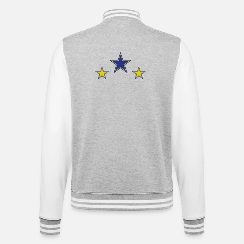 Abstrakte Sternenmuster in Gelb und Blau - College-Sweatjacke - Grau meliert/Weiß