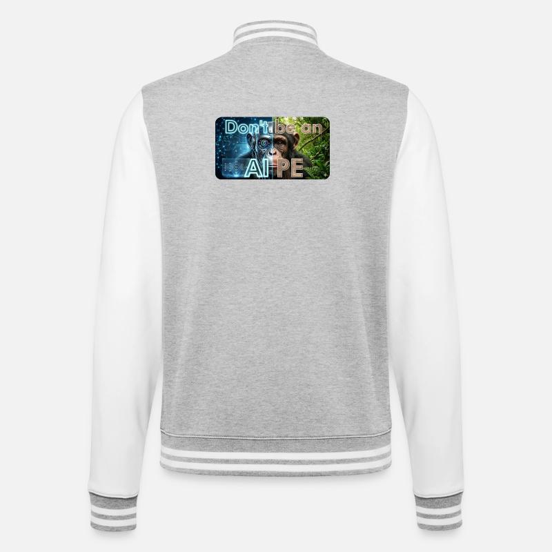 Don't Be an Ape: KI Kontrast - College-Sweatjacke - Grau meliert/Weiß