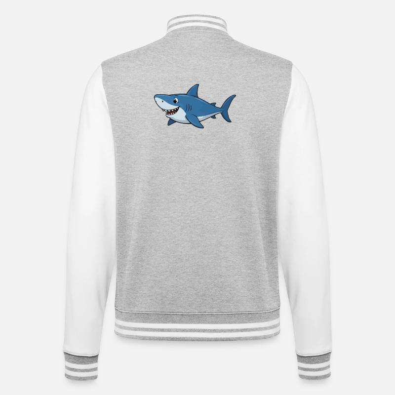Blauer Cartoonhai Abenteuer - College-Sweatjacke - Grau meliert/Weiß