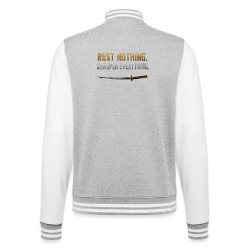 Rust Nothing Sharpen Everything Katana Gym Shirt - College Sweat Jacket - heather grey/white - Back - Marisol (170cm)
