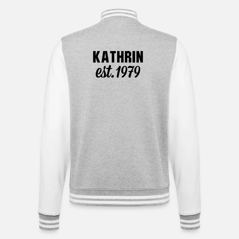 Kathrin est 1979 - College-Sweatjacke - Grau meliert/Weiß
