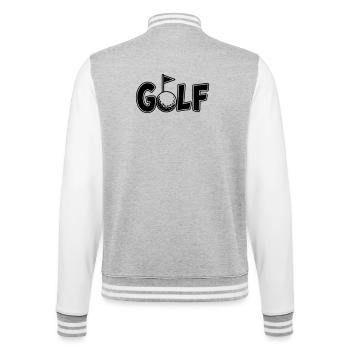 Lettrage de golf avec balle de golf et drapeau de golf - Veste Teddy - gris chiné / blanc - Dos - Marisol (170cm)