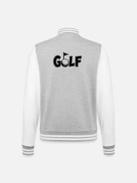 Golf Schriftzug mit Golfball und Golf Flag - College-Sweatjacke - Grau meliert/Weiß