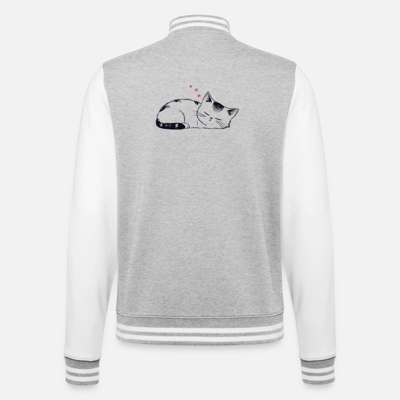 Stickige schlafende Katze - College-Sweatjacke - Grau meliert/Weiß