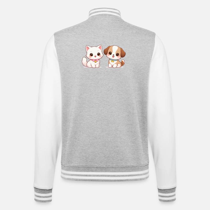 Hund Katze Comic - College-Sweatjacke - Grau meliert/Weiß