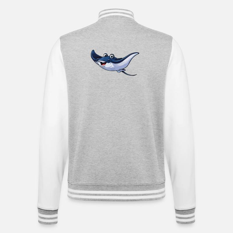 Fröhlicher Blauer Rochen Cartoon - College-Sweatjacke - Grau meliert/Weiß