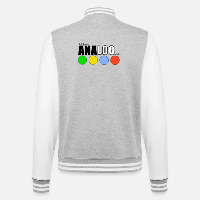 ANALOGisch - College-Sweatjacke - Grau meliert/Weiß