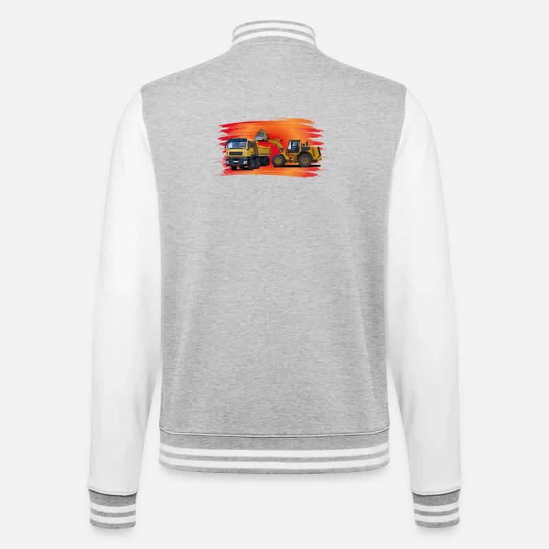 Laster und Bagger auf rot - College-Sweatjacke - Grau meliert/Weiß