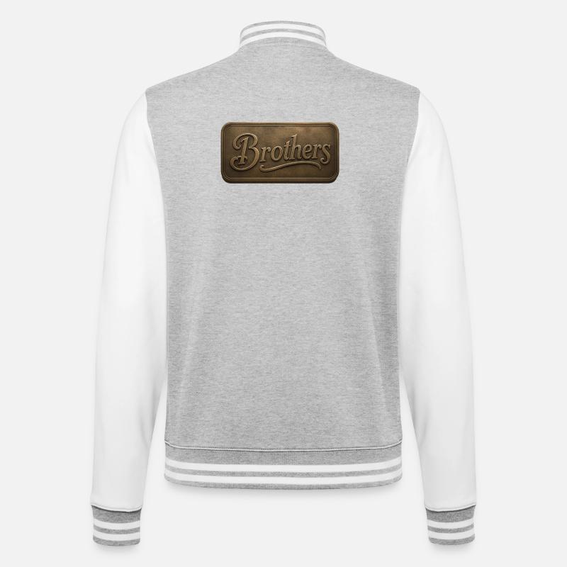 Brüder Bronzerelief Plakette - College-Sweatjacke - Grau meliert/Weiß