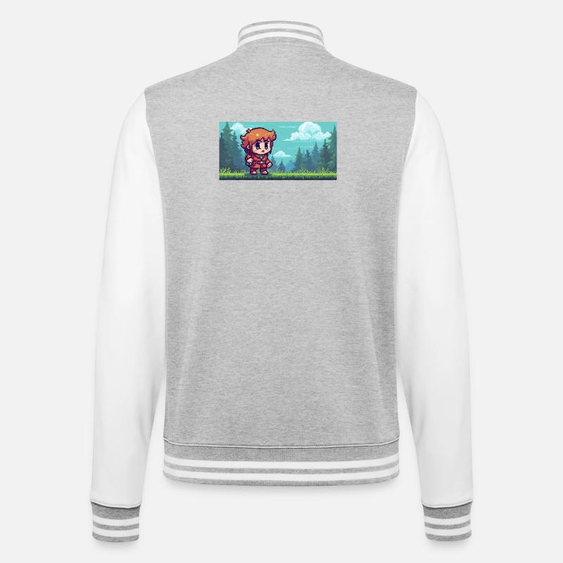Pixelheld im Waldabenteuer Gaming Szene - College-Sweatjacke - Grau meliert/Weiß