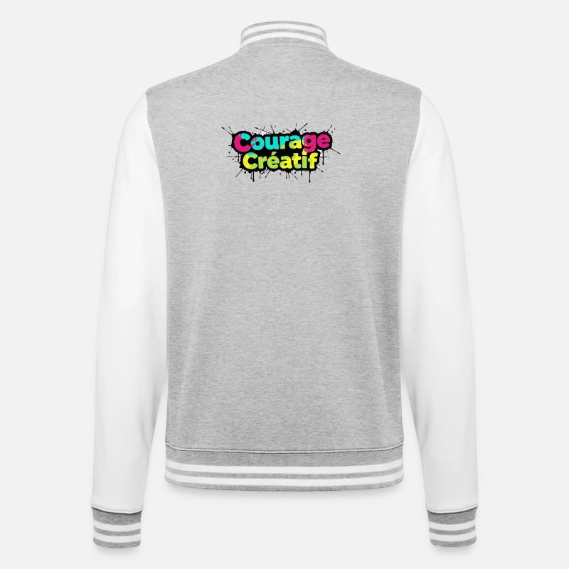 Courage Créatif Bunte Typografie - College-Sweatjacke - Grau meliert/Weiß