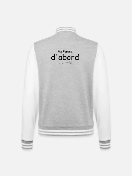 Meine Frau zuerst - College-Sweatjacke - Grau meliert/Weiß