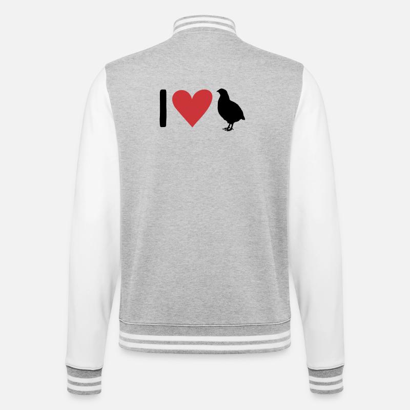 I Love Quail - College Sweat Jacket - heather grey/white