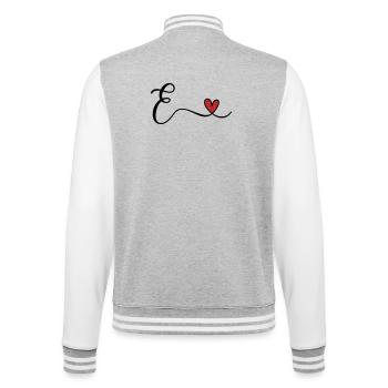 Buchstabe E Monogramm - College-Sweatjacke - Grau meliert/Weiß - Hinten - Marisol (170cm)