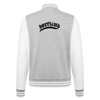 dorfkind dorf dorfi stolz stadt dorf beliebt - College-Sweatjacke - Grau meliert/Weiß - Hinten - Marisol (170cm)