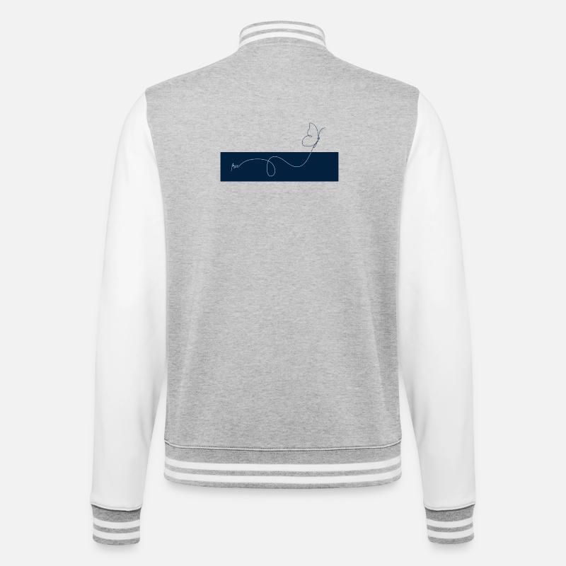 Lignes Papillon sur Bleu Nuit - Veste Teddy - gris chiné / blanc