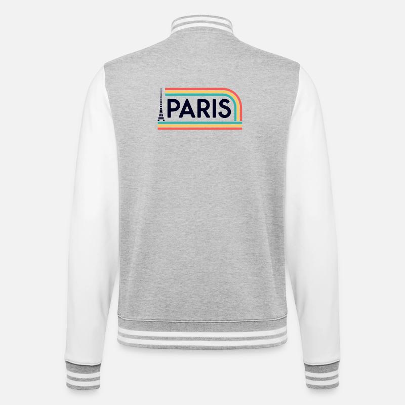 Paris Rainbow Retro - College-Sweatjacke - Grau meliert/Weiß