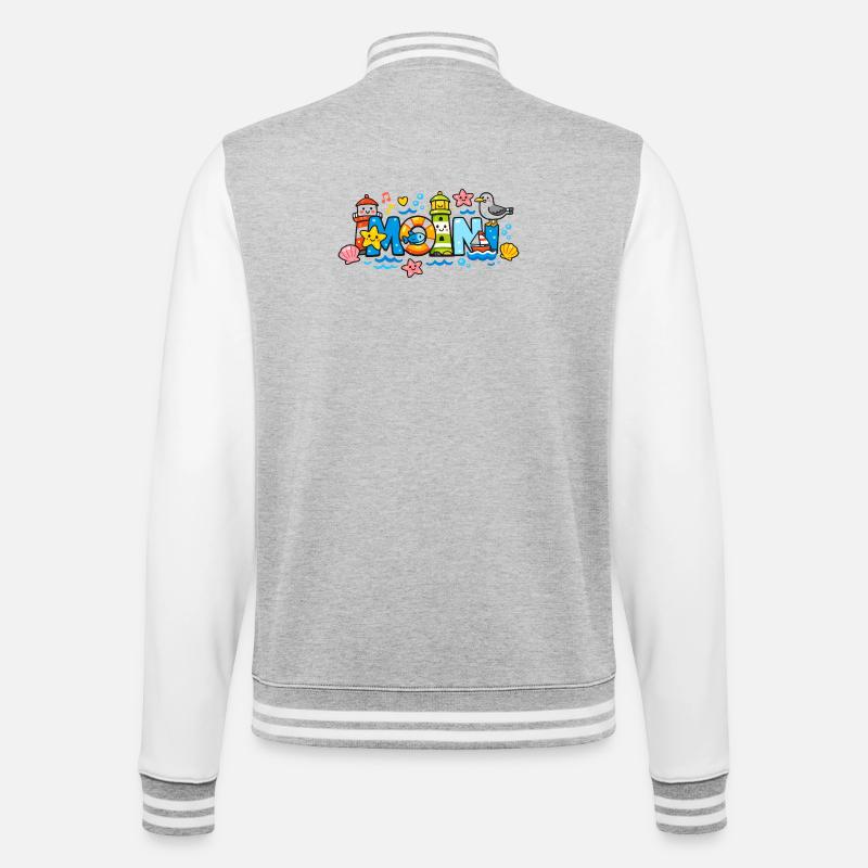 MOIN Möwe Leuchtturm Maritim Bunt - College-Sweatjacke - Grau meliert/Weiß