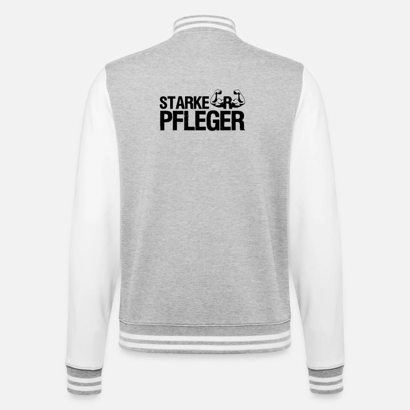 Starker Pfleger Pflege,Sprüche, Geschenk,Berufe - College-Sweatjacke - Grau meliert/Weiß