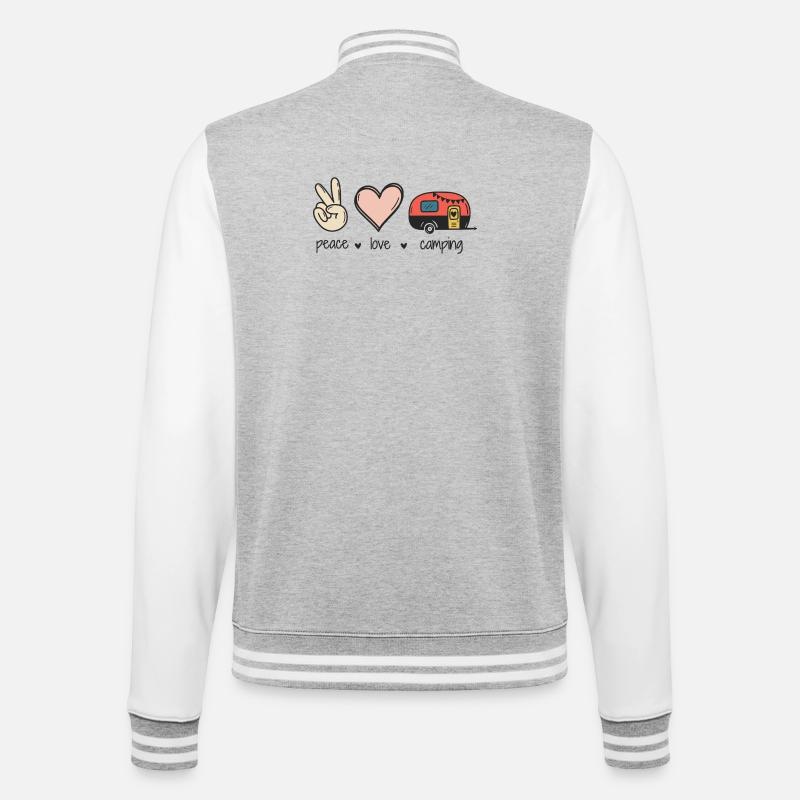 Frieden Liebe Camping - College-Sweatjacke - Grau meliert/Weiß