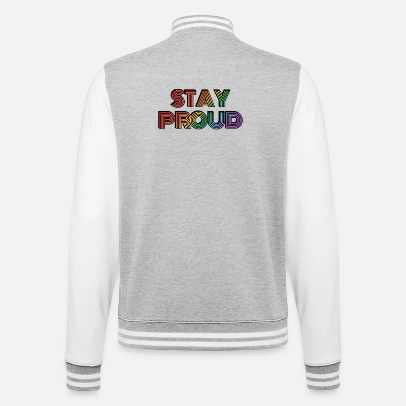 Stay Proud Rainbow Retro-Typ - College-Sweatjacke - Grau meliert/Weiß