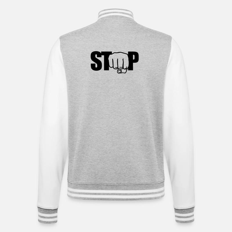 Stop Faust - College-Sweatjacke - Grau meliert/Weiß