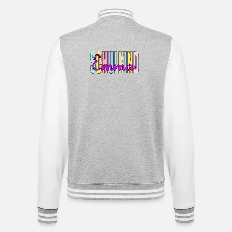 Schulkind Mädchen Emma Name - College-Sweatjacke - Grau meliert/Weiß