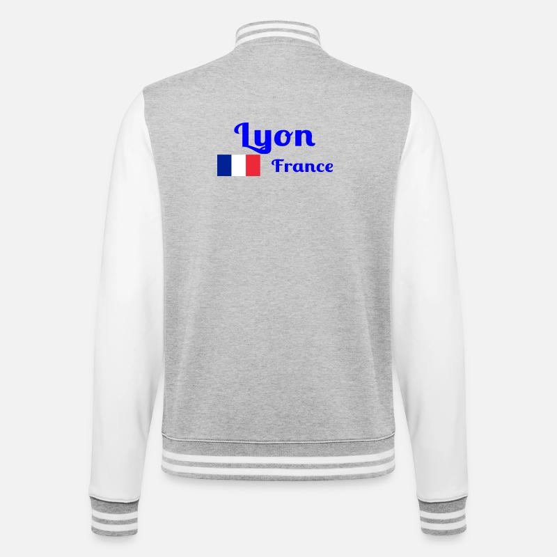 Lyon Frankreich - Stilvolle Drucke - College-Sweatjacke - Grau meliert/Weiß