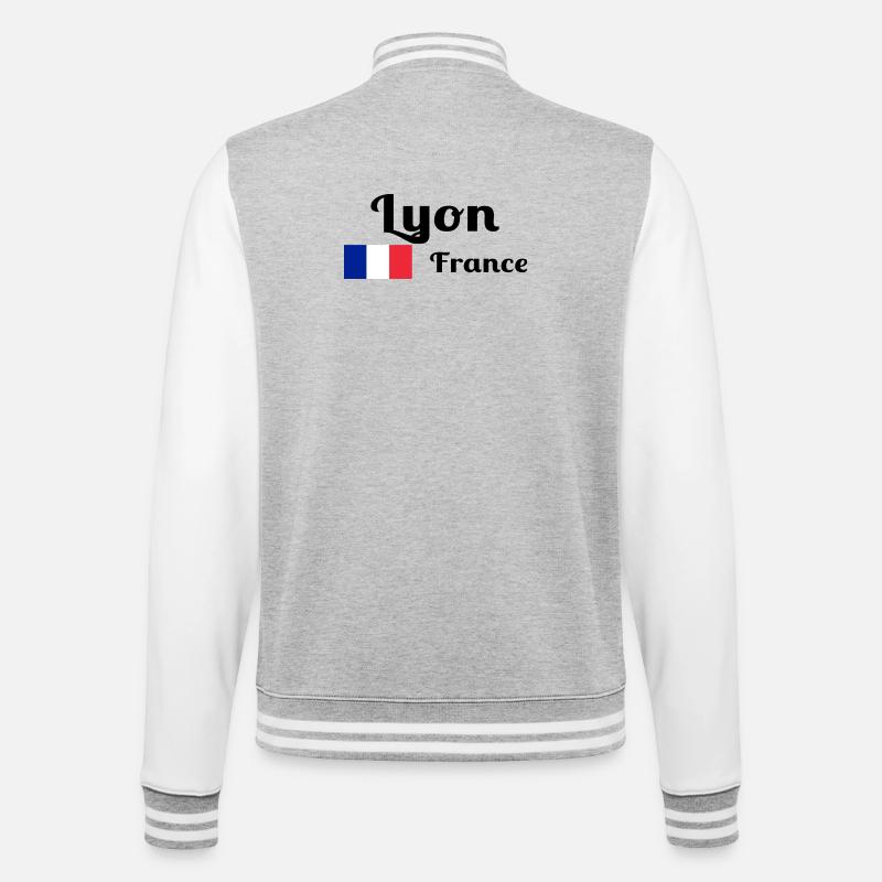 Lyon Frankreich - Stilvolle Drucke - College-Sweatjacke - Grau meliert/Weiß