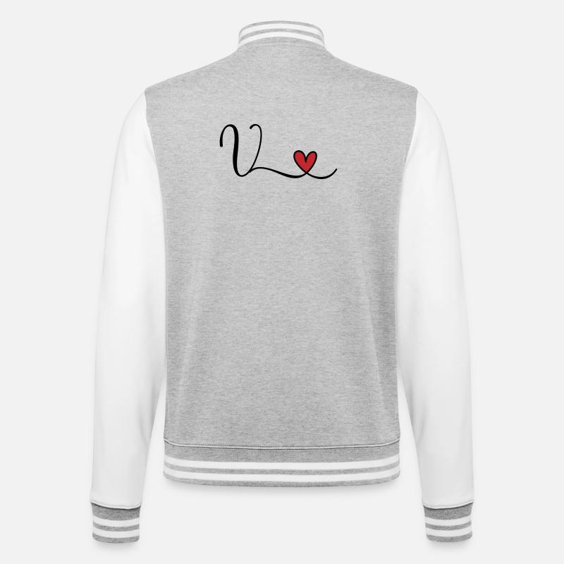 Lettre V Monogramme Cœur Initial - Veste Teddy - gris chiné / blanc