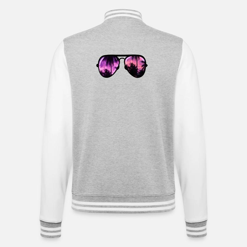 coole Sonnenbrille mit Palme - College-Sweatjacke - Grau meliert/Weiß