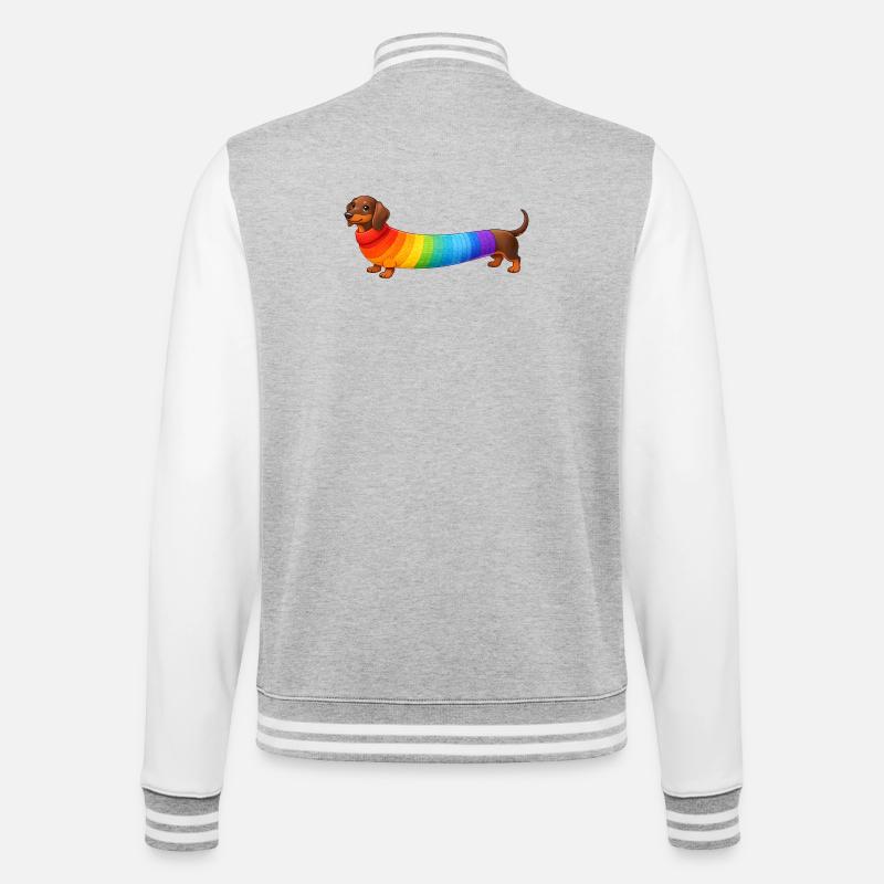 Dackel mit Regenbogen Pullover  - College-Sweatjacke - Grau meliert/Weiß