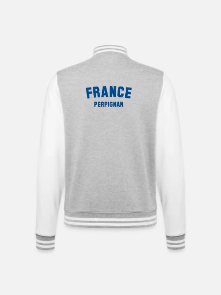 PERPIGNAN, France, France - College Sweat Jacket - heather grey/white