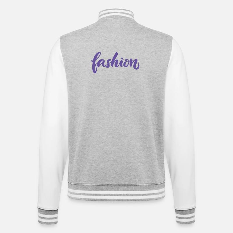 Mode-Violett-Mode-Lettering-Skript-Trend - College-Sweatjacke - Grau meliert/Weiß