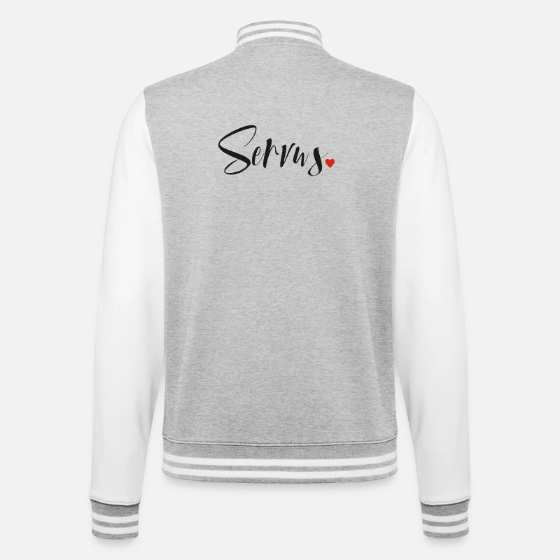 Servus - Hallo und Tschüss - College-Sweatjacke - Grau meliert/Weiß