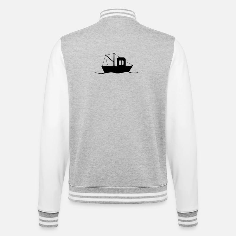Fischkutter Silhouette, kleines Schiff - College-Sweatjacke - Grau meliert/Weiß