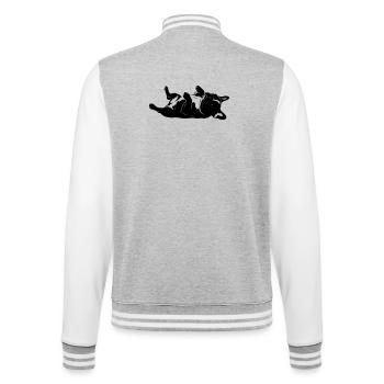 Liegender Hund auf dem Rücken - College-Sweatjacke - Grau meliert/Weiß - Hinten - Marisol (170cm)