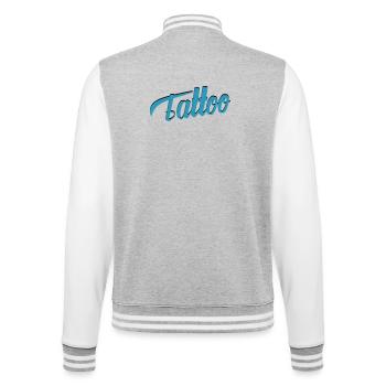 Écriture de tatouage en sarcelle-ci - Veste Teddy - gris chiné / blanc - Dos - Marisol (170cm)