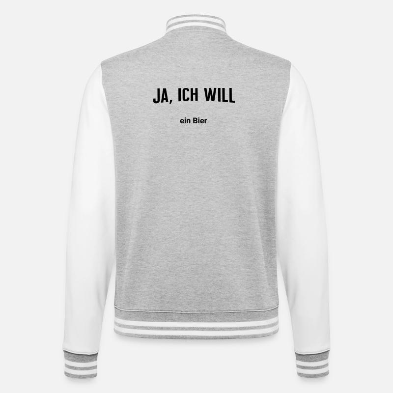 Ja, ich will - Ein Bier - College-Sweatjacke - Grau meliert/Weiß