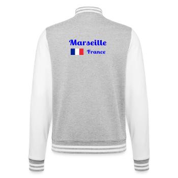 Marseille, France- Imprimés élégants - Veste Teddy - gris chiné / blanc - Dos - Marisol (170cm)