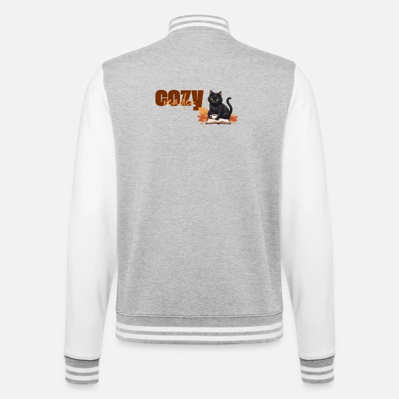 Cozy reader - Herbstlicher Katzenlese-Design - College-Sweatjacke - Grau meliert/Weiß