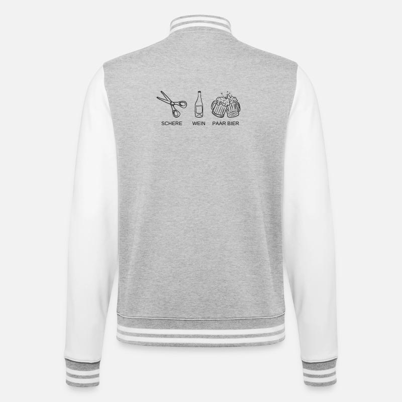 Schere, Wein, paar Bier spielen - College-Sweatjacke - Grau meliert/Weiß