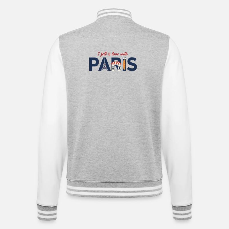Paris Liebe – Eiffelturm & Baguette Design - College-Sweatjacke - Grau meliert/Weiß