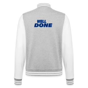 WELL DONE - College-Sweatjacke - Grau meliert/Weiß - Hinten - Marisol (170cm)