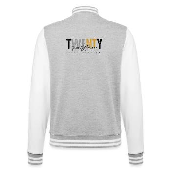 We Want Rust: Distressed Duo-Tone Text - College Sweat Jacket - heather grey/white - Back - Marisol (170cm)