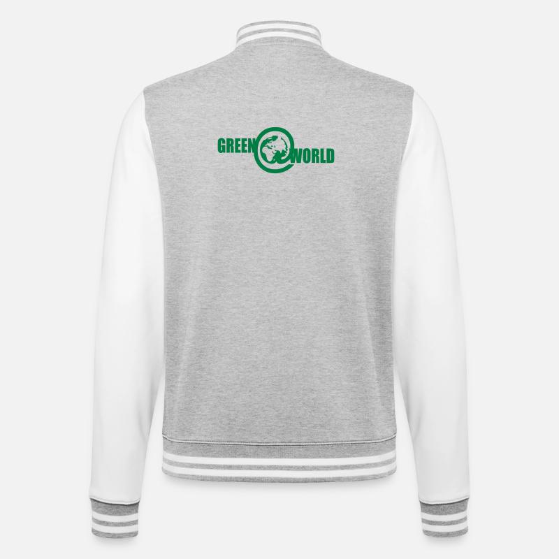 Grön @ Världen - Collegesweatjacka - gråmelerad/vit